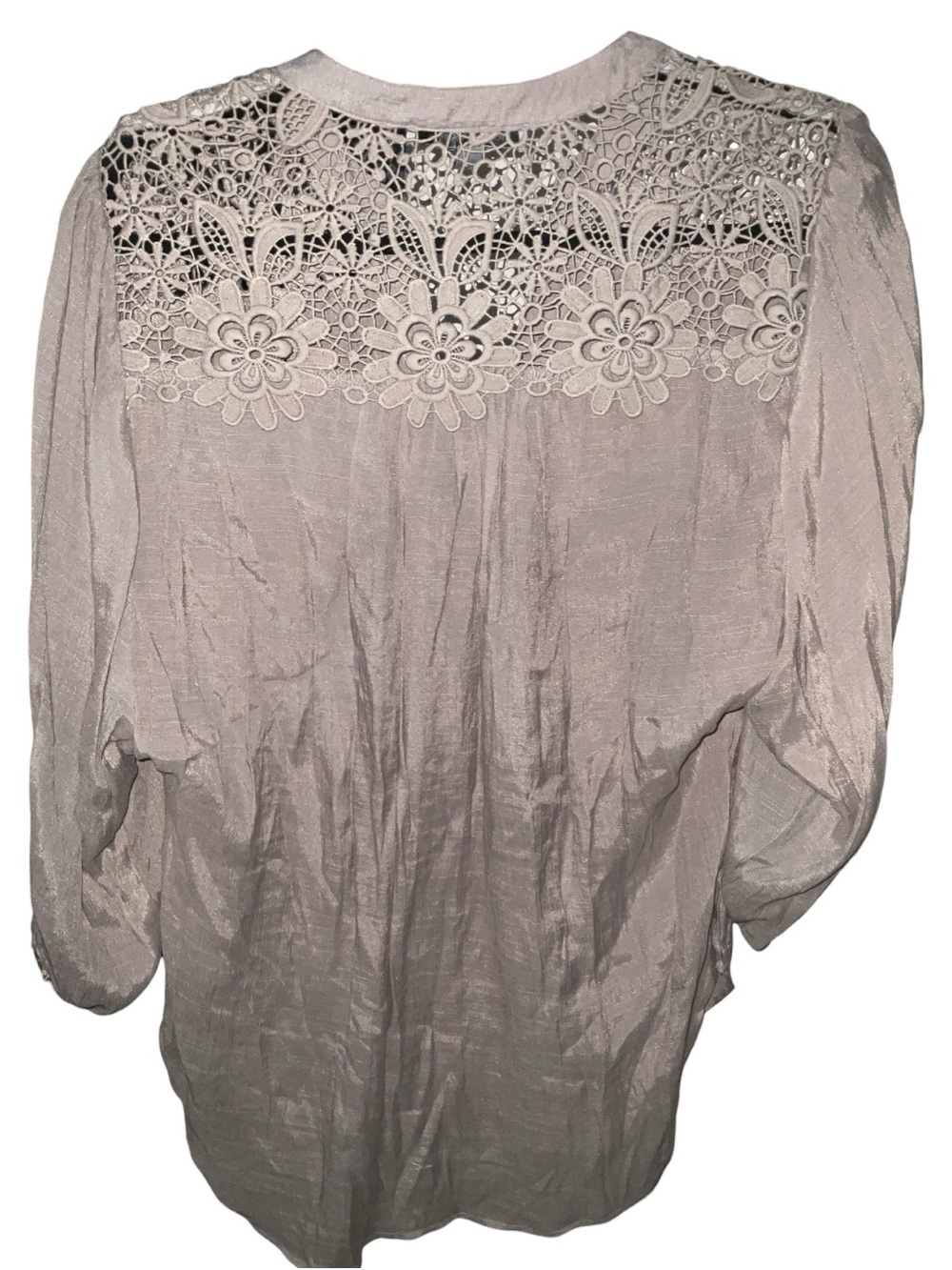 FIGLEROA & FLOWER Taupe Crochet Lace Button Front Blouse M Boho Preloved A18 - Picture 4 of 5